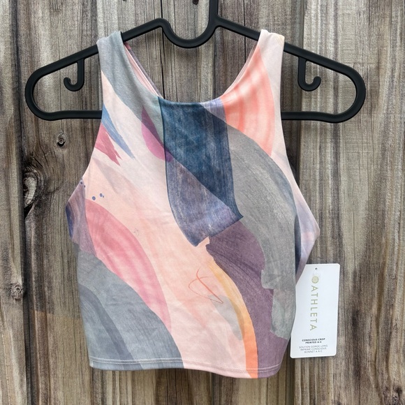Athleta NWT Women's Print Top A-C Dreamy Watercolor Pink/Purple NWT Yoga - Picture 1 of 5